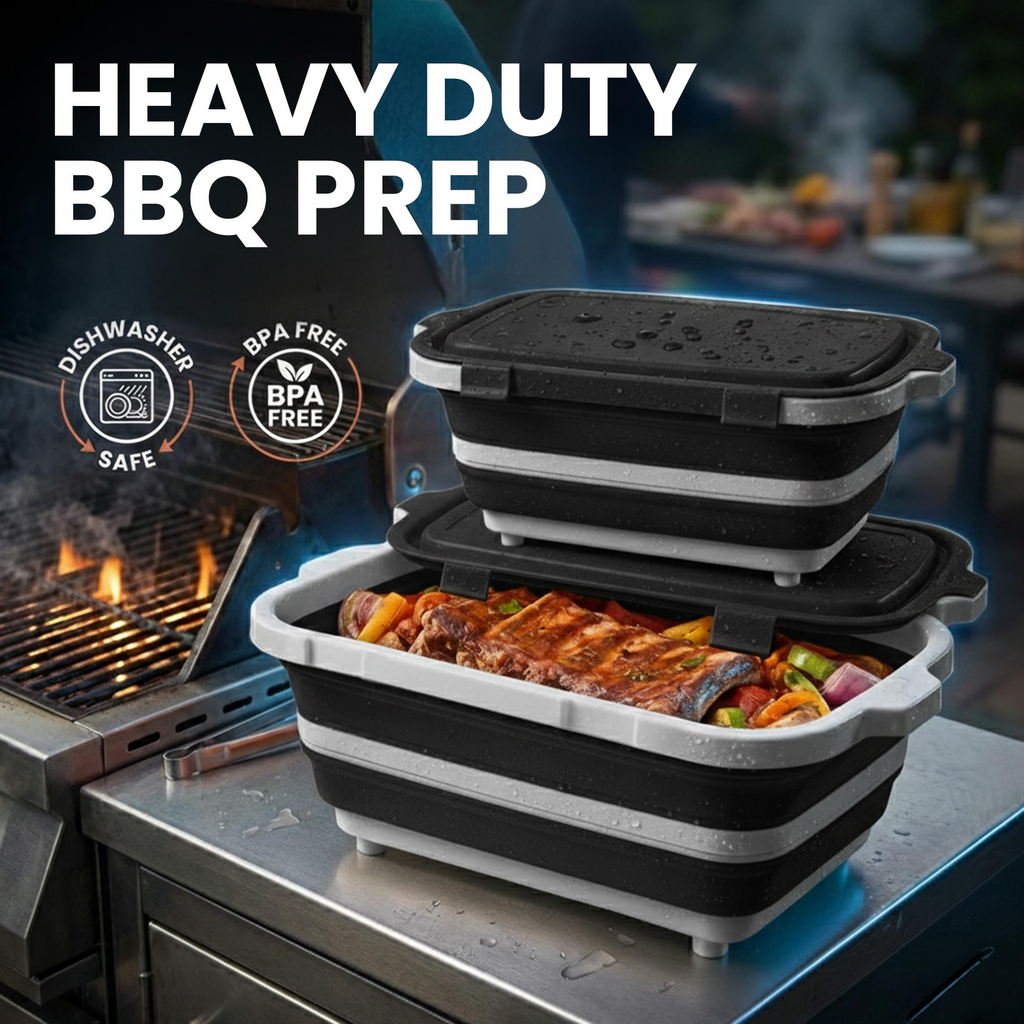 Collapsible BBQ Prep Tub with Cutting Board Lid – Foldable &Portable 🍖🧊