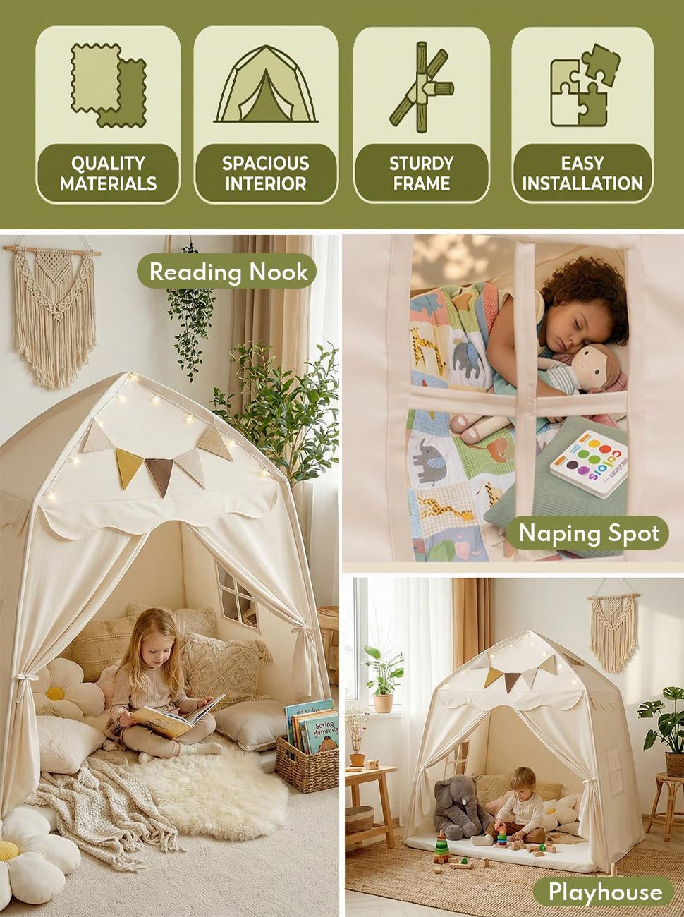 Kids Play Tent with Star Lights – Portable, Foldable Dome Teepee for Indoor & Outdoor Play