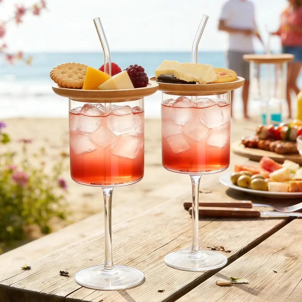 Wine Glass with Charcuterie Topper – Built‑in Snack Plate & Straw 🍷🧀