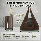 Keychain Foldable Tote Bag – Nylon &Leather, Expandable Design 👜🔑