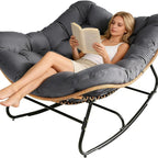 Oversized Wicker Papasan Rocking Chair with Cushion – 450 lb Capacity, Indoor/Outdoor Lounge Chair