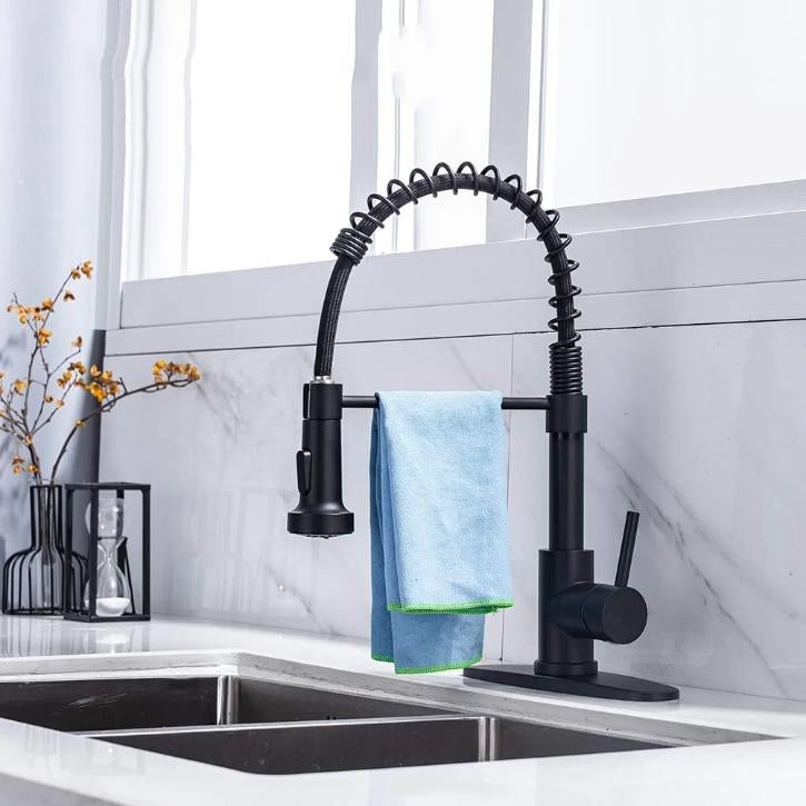 Brushed Nickel Pull-Down Kitchen Faucet – Single Handle, Compact Design