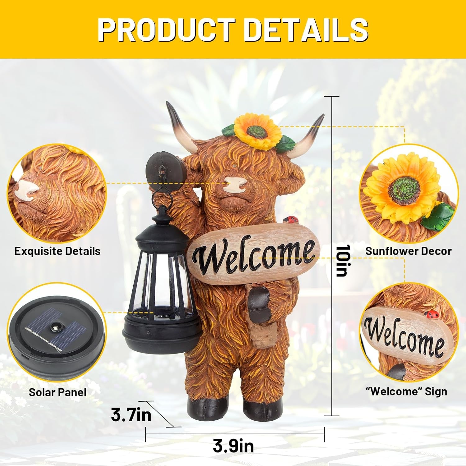 Highland Cow Garden Lantern Statue – Solar-Powered Farmhouse Welcome 🐄🏡