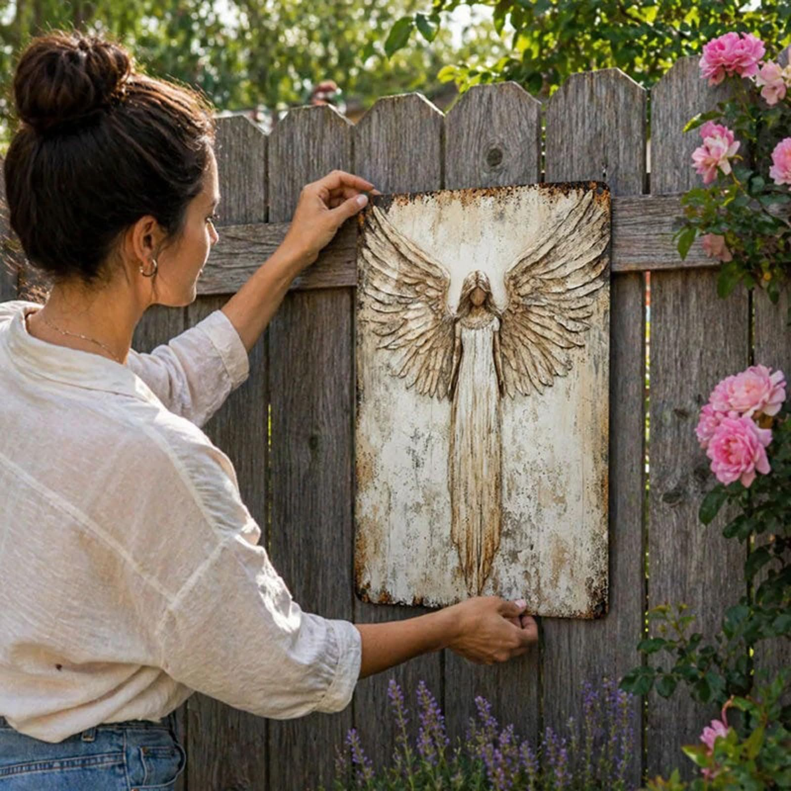 Vintage Angel Wall Art – Distressed Metal Silhouette, Weatherproof 🕊️🕯️