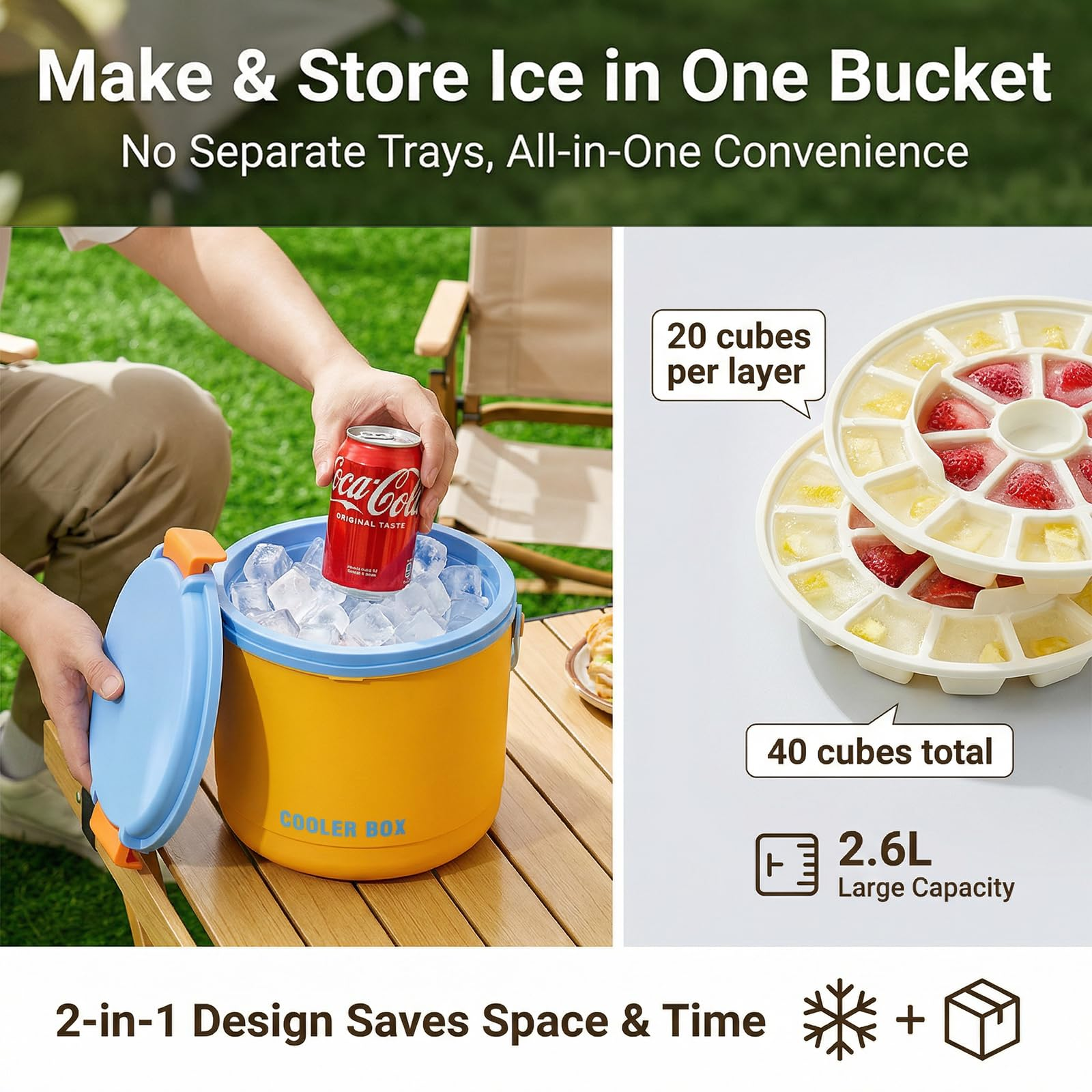 2-in-1 Ice Maker & Storage Bucket – Makes 40 Cubes, Insulated & Portable 🧊🪣