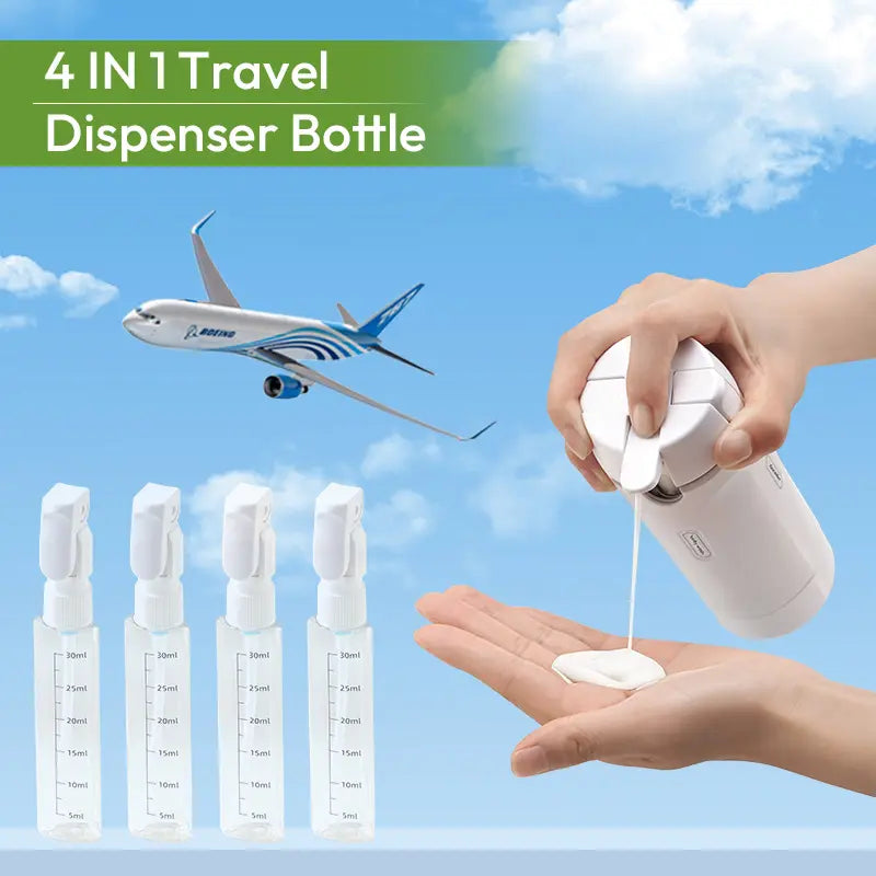 4-in-1 Travel Dispenser Bottle – Leak-Proof Silicone, Compact Toiletry Organizer