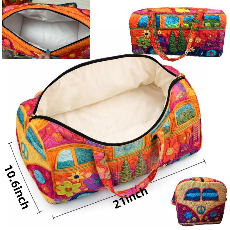 Unisex Boho Quilted Weekender Travel Bag, Lightweight & Comfortable, Hippie Design