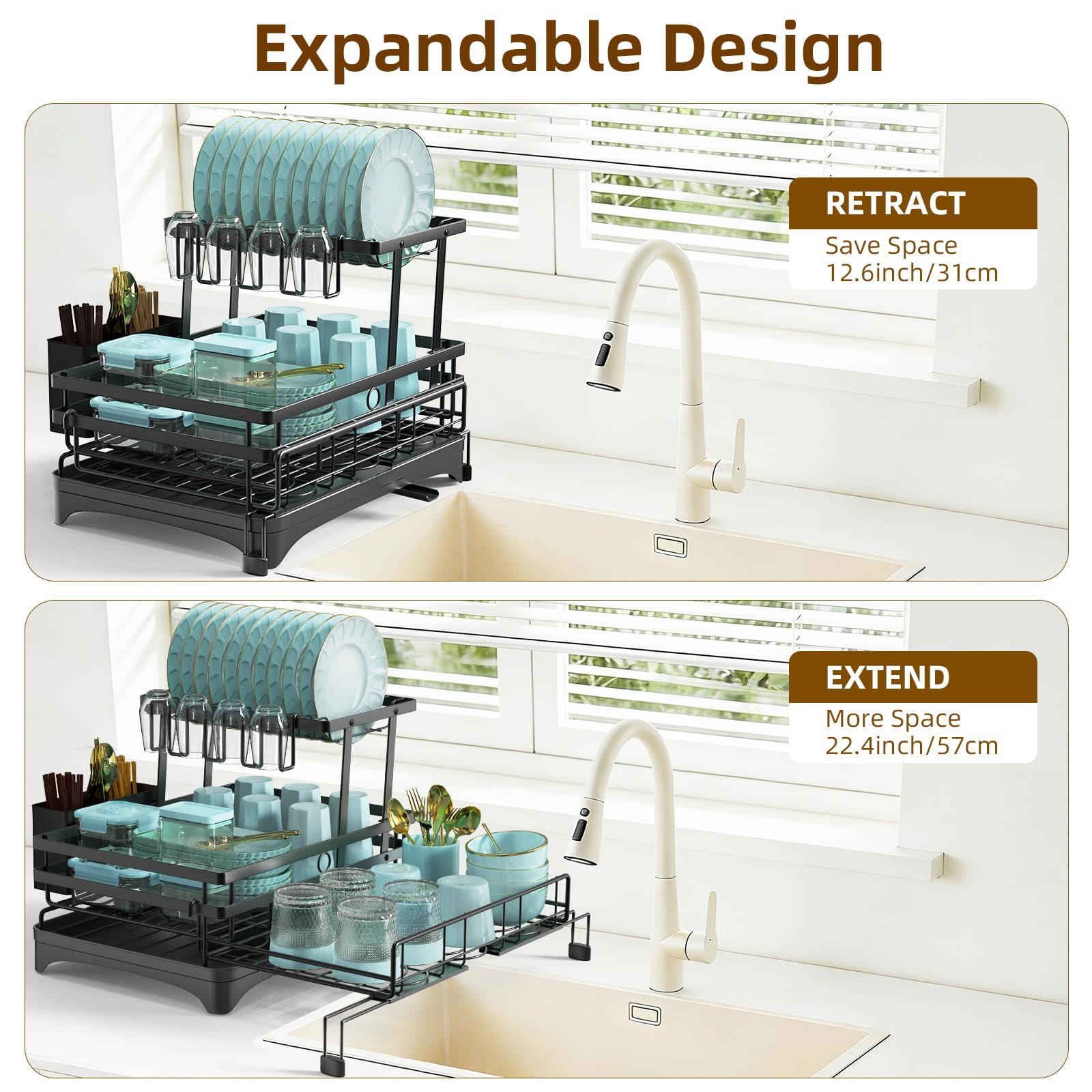 Foldable Dish Drying Rack with Pull‑Out Tray 🍽️🔄