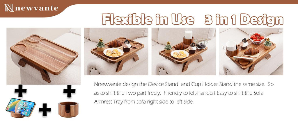 3-in-1 Acacia Wood Couch Arm Tray – Clip-On TV Tray &amp; Cup Holder 🛋️🥫