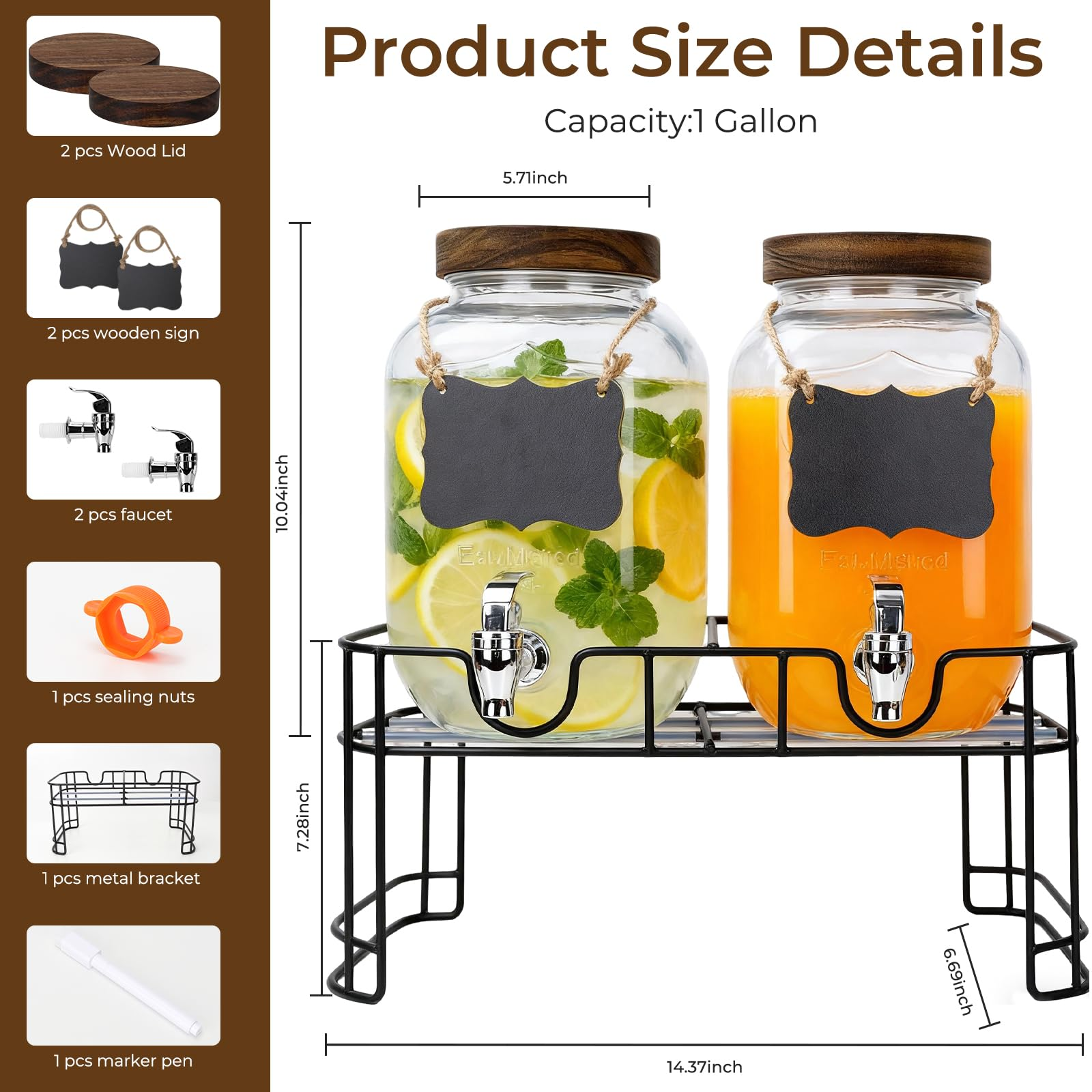 2-Pack 1-Gallon Glass Drink Dispensers – Stainless Steel Spout &Metal Stand 🥤