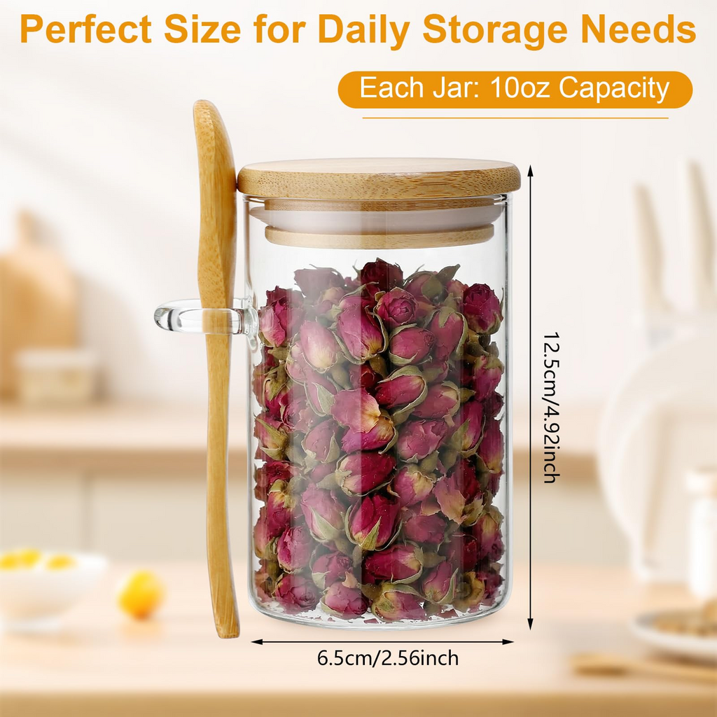 8&12 PACKS Airtight Bamboo Lid Glass Jar – Borosilicate Food Storage with Scoop 🫙🎋