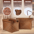 Handwoven Wicker Storage Baskets – Set of 4&8, Vegan Leather Handles 🧺