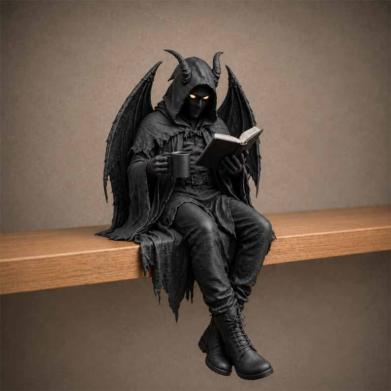 Gothic Dark Fantasy Book Guardian Resin Figure – Hooded Reader Statue 🖤📖🌙