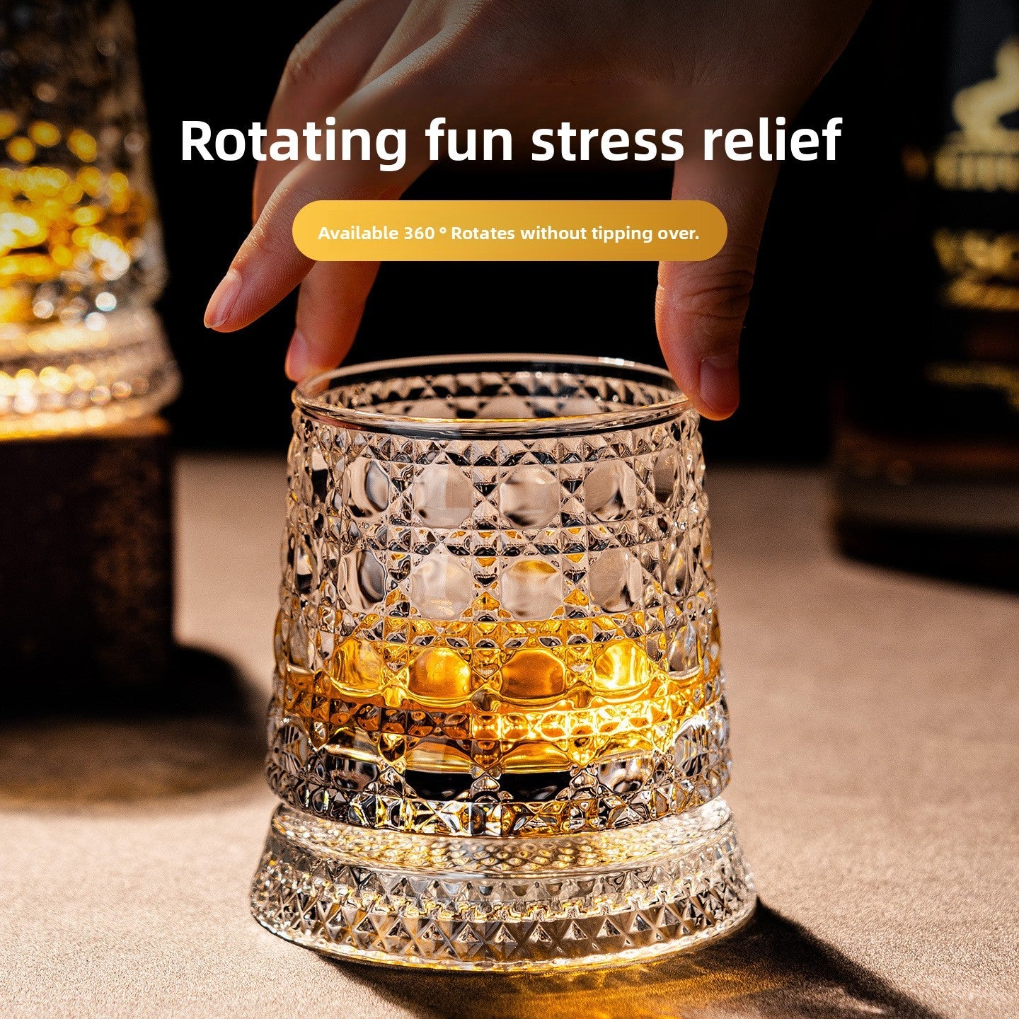 Rotating Whiskey Glass with Non-Spill Base