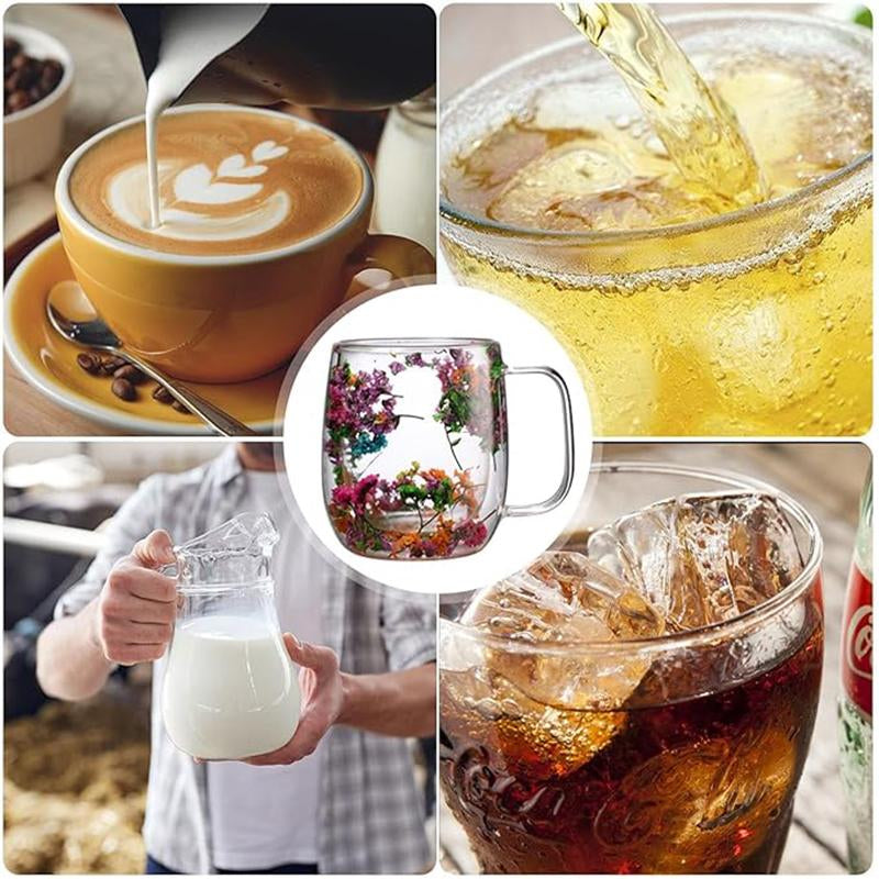 Double Layer Dried Flower Glass Mug – 10oz Tea &Coffee Cup 🌸🍵