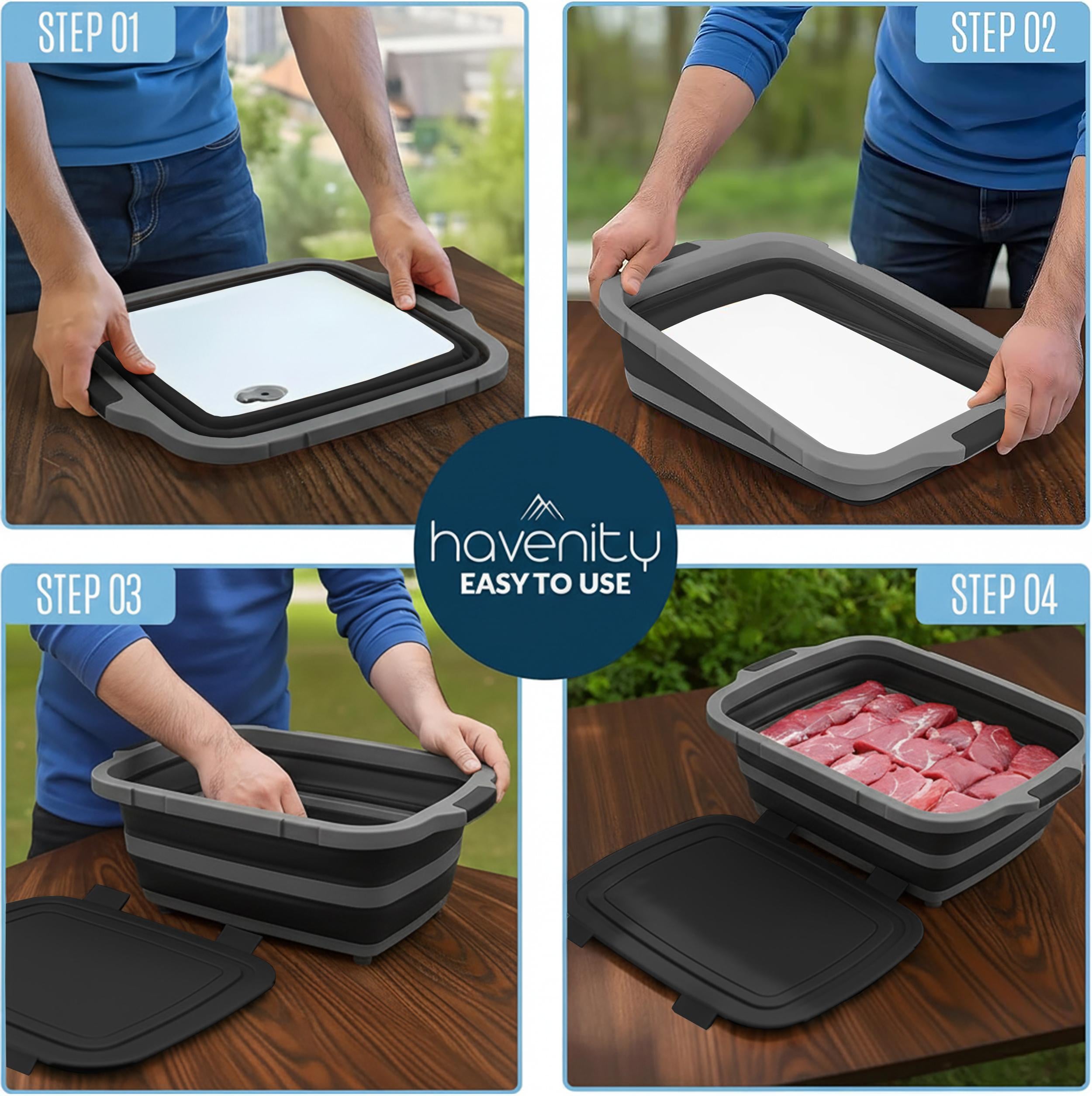 Collapsible BBQ Prep Tub with Cutting Board Lid – Foldable &Portable 🍖🧊