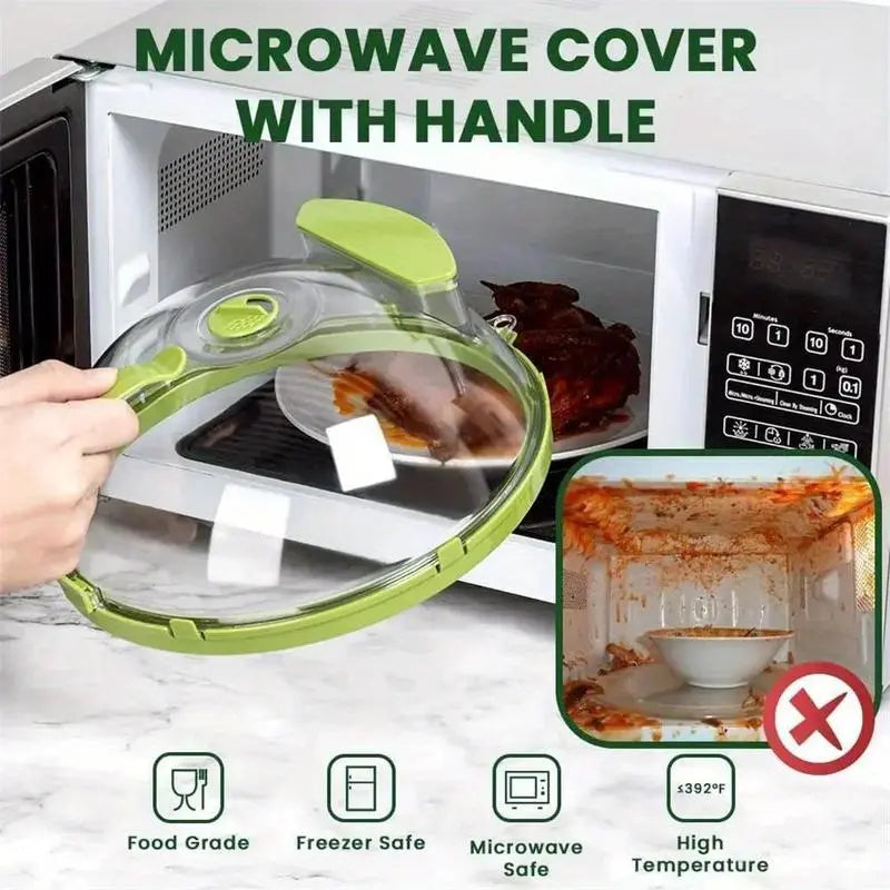 Microwave Splatter Cover with Steamer – Upgraded Steam & Splash Guard, Integrated Handle