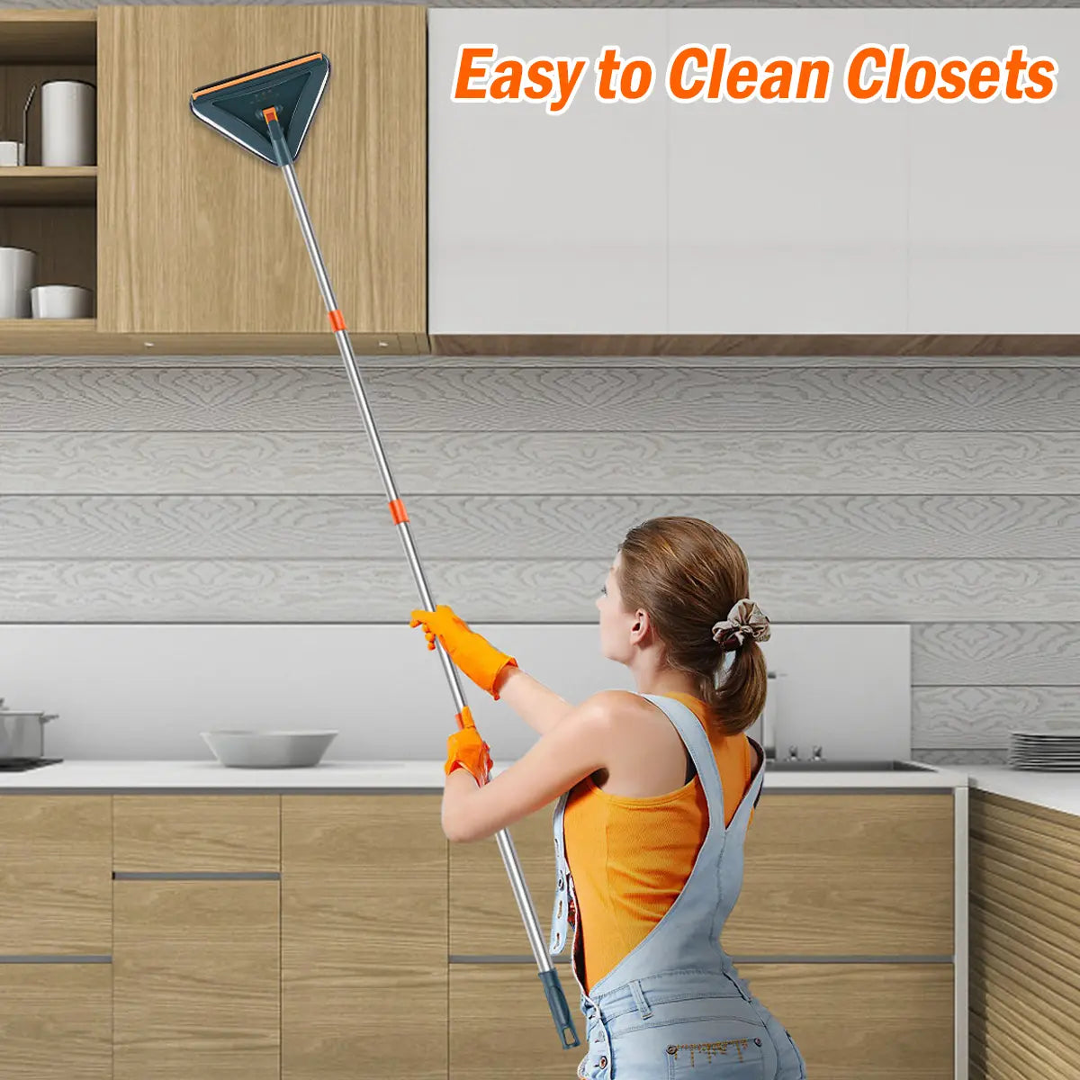 Adjustable Wall Mop with 360° Spinning Head – Long Handle Cleaning Tool
