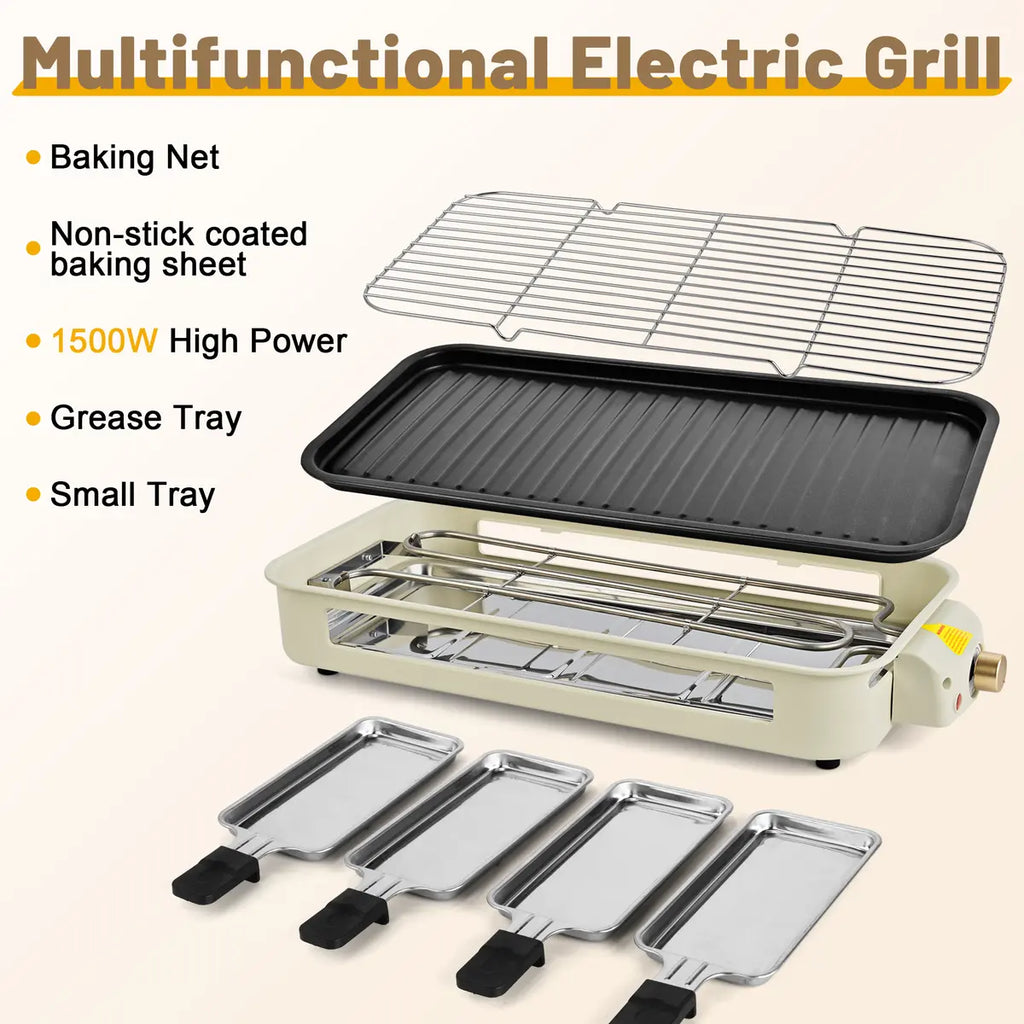 Electric Indoor Grill & Griddle - 2-in-1 Smokeless Kitchen Grill, 1500w, Dishwasher Safe, BBQ Pan with Non-Stick Plates