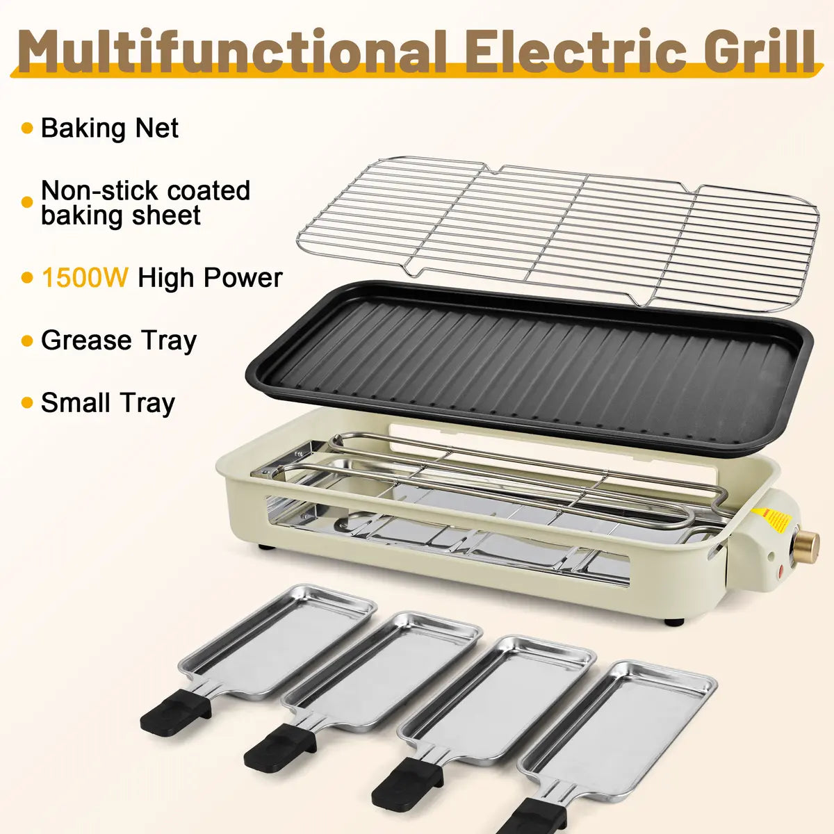 Electric Indoor Grill & Griddle - 2-in-1 Smokeless Kitchen Grill, 1500w, Dishwasher Safe, BBQ Pan with Non-Stick Plates