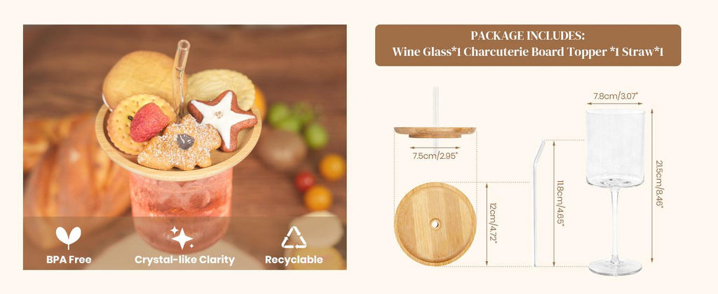 Wine Glass with Charcuterie Topper – Built‑in Snack Plate & Straw 🍷🧀