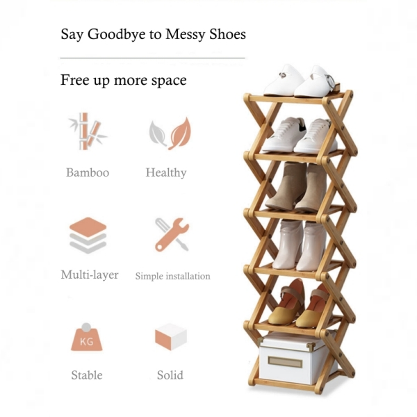 No‑Assembly Folding Bamboo Shoe Rack – Space‑Saving Storage 👟🎋