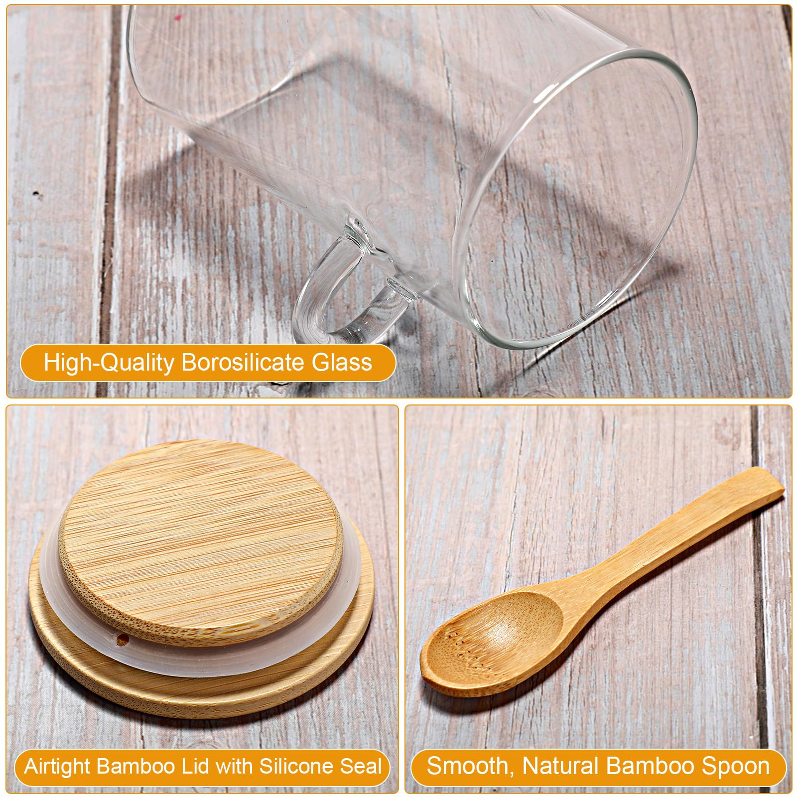 8&12 PACKS Airtight Bamboo Lid Glass Jar – Borosilicate Food Storage with Scoop 🫙🎋