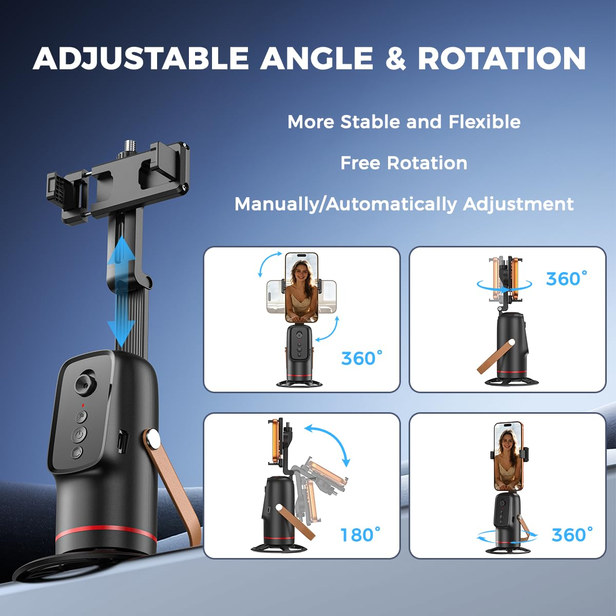Auto Tracking Tripod with Gesture Control – 360° Rotating Phone Stand for Vlog & Live Streaming