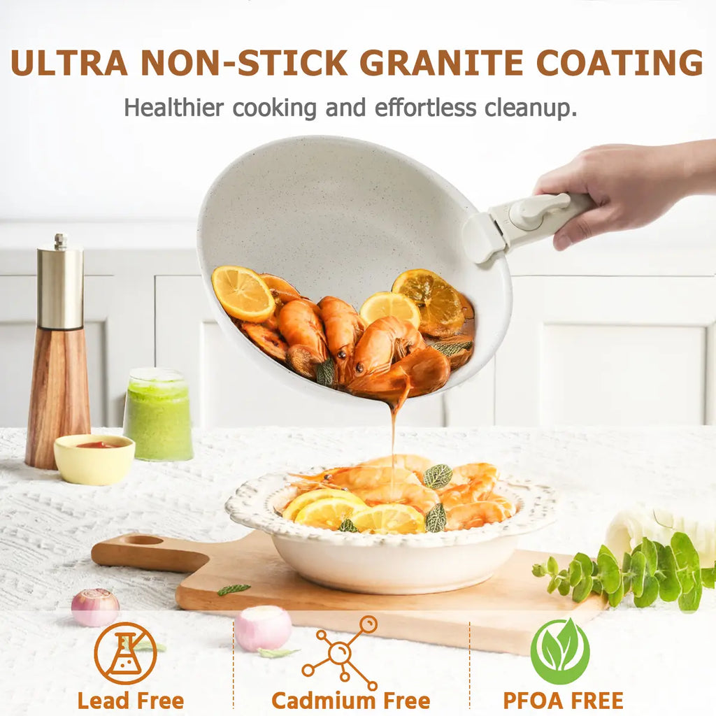 Summer Deal: 12-Piece Nonstick Pots & Pans Set with Detachable Handle - Induction, Oven & Dishwasher Safe