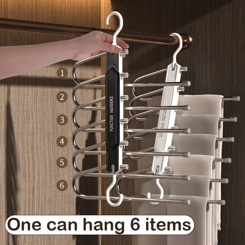 6 Layer Pants Hanger Space Saving Closet Organizer with 50mm Wide Spacing