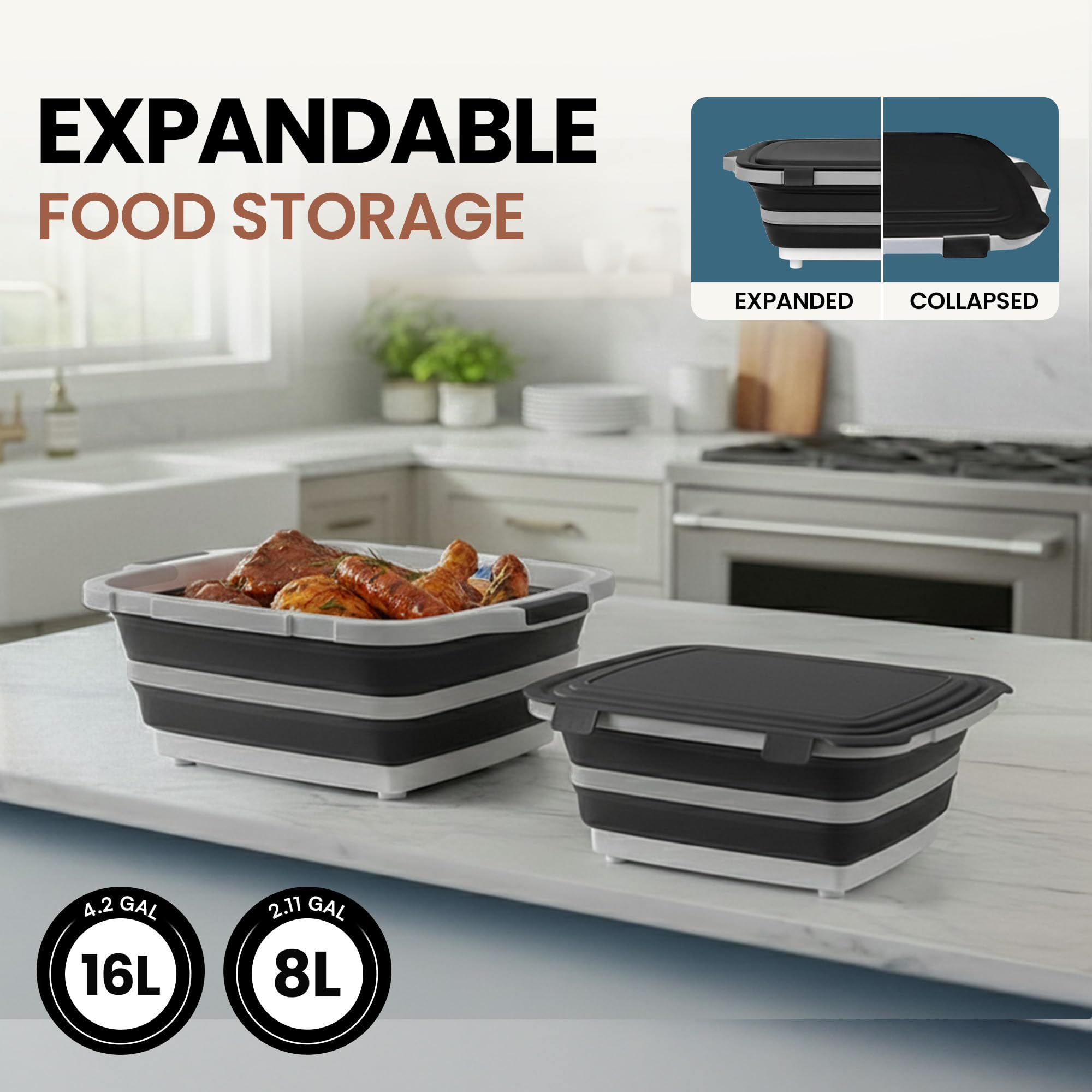 Collapsible BBQ Prep Tub with Cutting Board Lid – Foldable &Portable 🍖🧊
