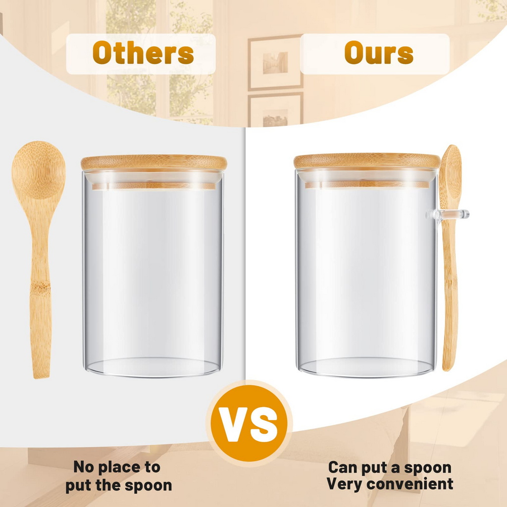 8&12 PACKS Airtight Bamboo Lid Glass Jar – Borosilicate Food Storage with Scoop 🫙🎋