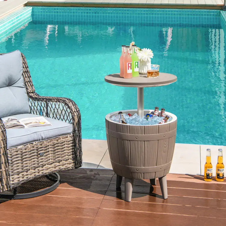 Rattan Bar Table with Ice Cooler – Adjustable Height, 3-in-1 Outdoor Cocktail Table
