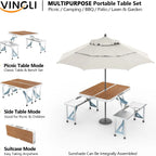 4ft Folding Camping Table Set with 4 Seats – Lightweight Portable Picnic & RV Table with Umbrella Hole, 220lb Support