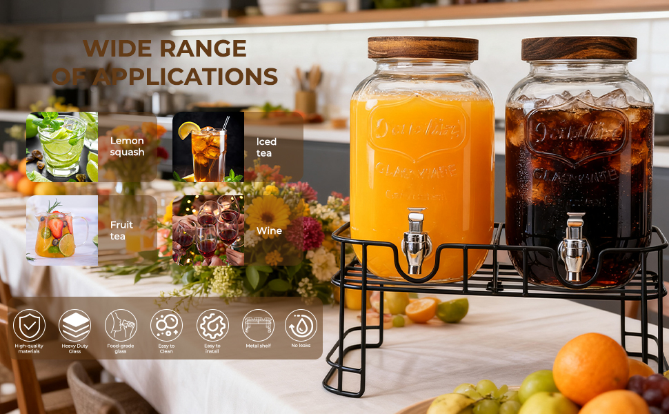 2-Pack 1-Gallon Glass Drink Dispensers – Stainless Steel Spout &Metal Stand 🥤