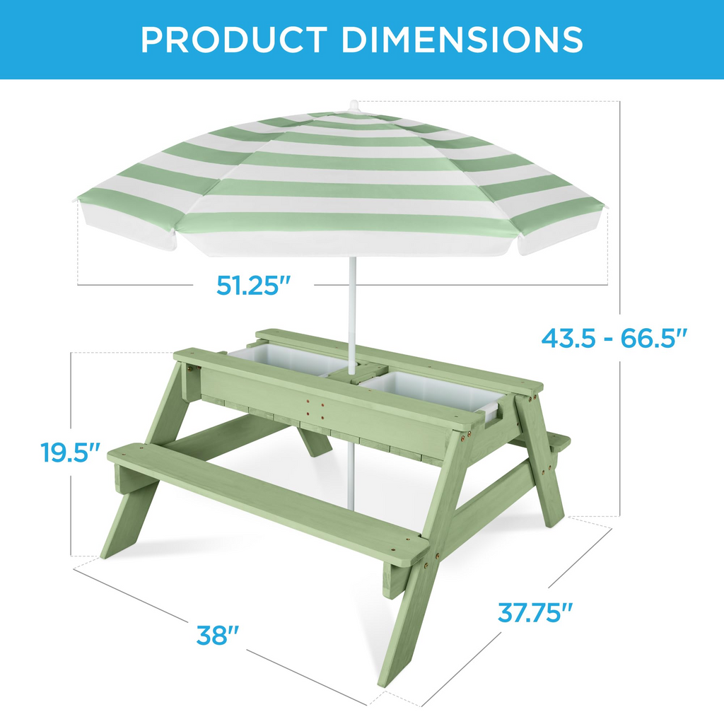👶Children's Day gift👧Kids 3-in-1 Sand & Water Activity Table with Umbrella – Outdoor Convertible Picnic Table