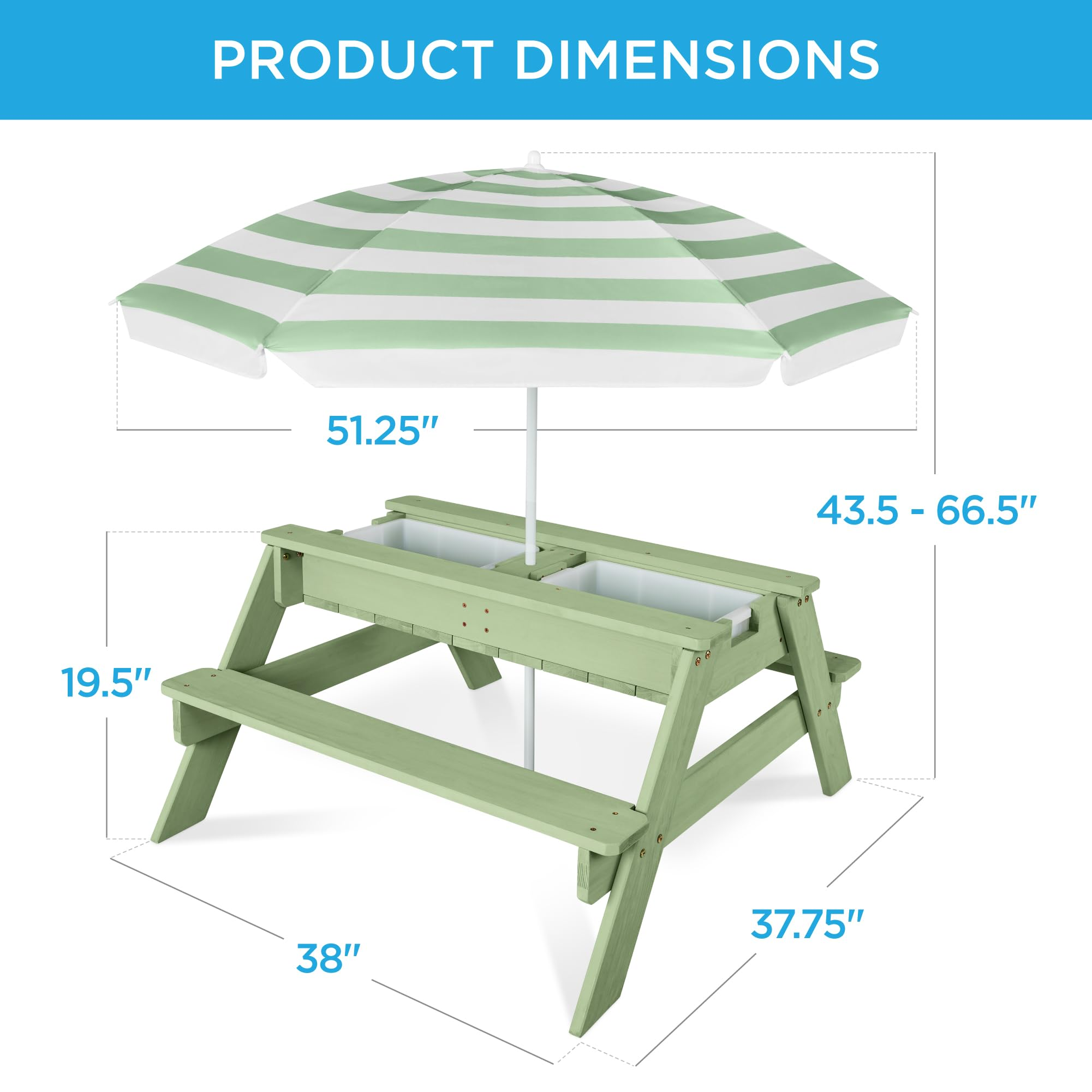 👶Children's Day gift👧Kids 3-in-1 Sand & Water Activity Table with Umbrella – Outdoor Convertible Picnic Table