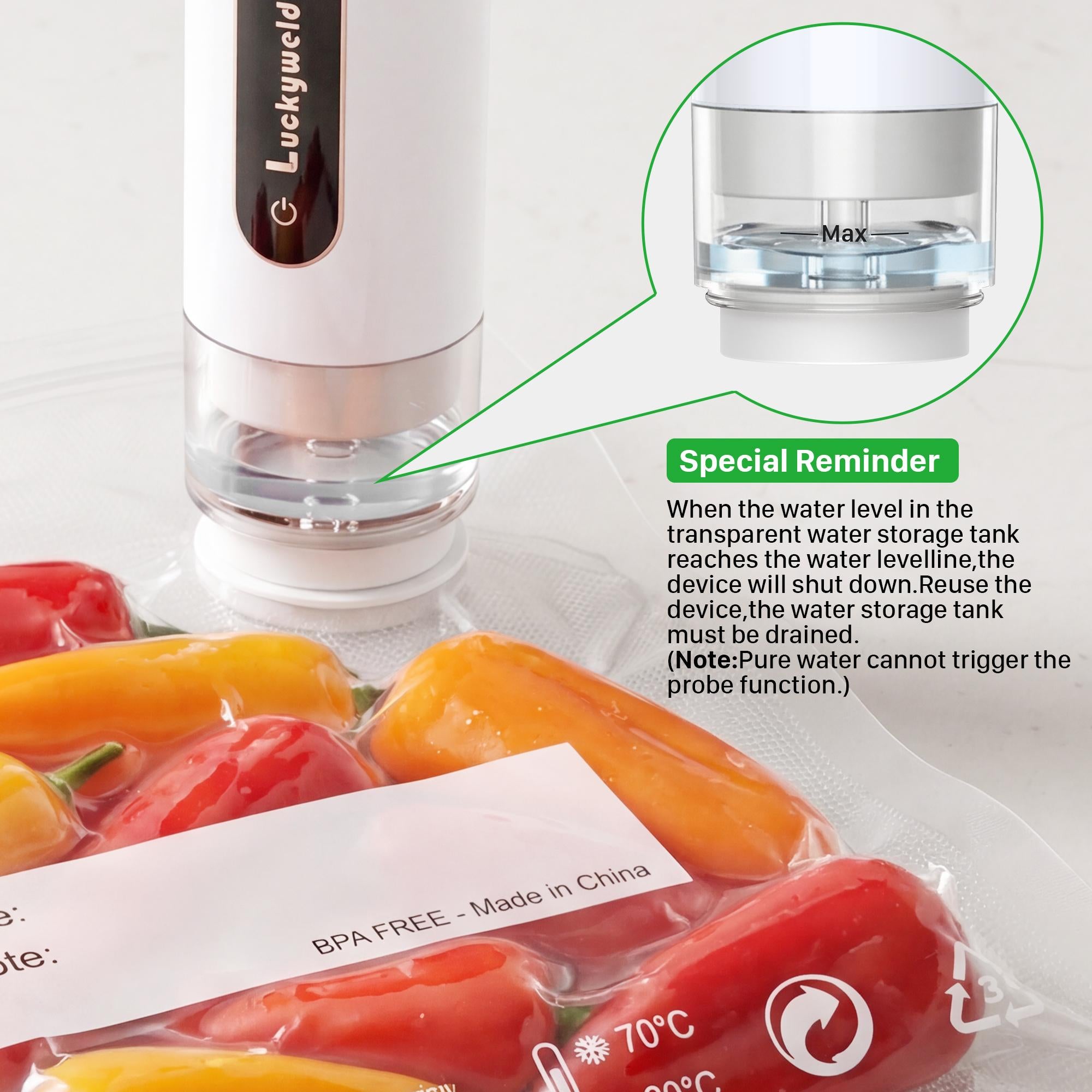Handheld Vacuum Sealer with Visible Water Tank – 5X Food Freshness, Includes 30 Reusable Bags