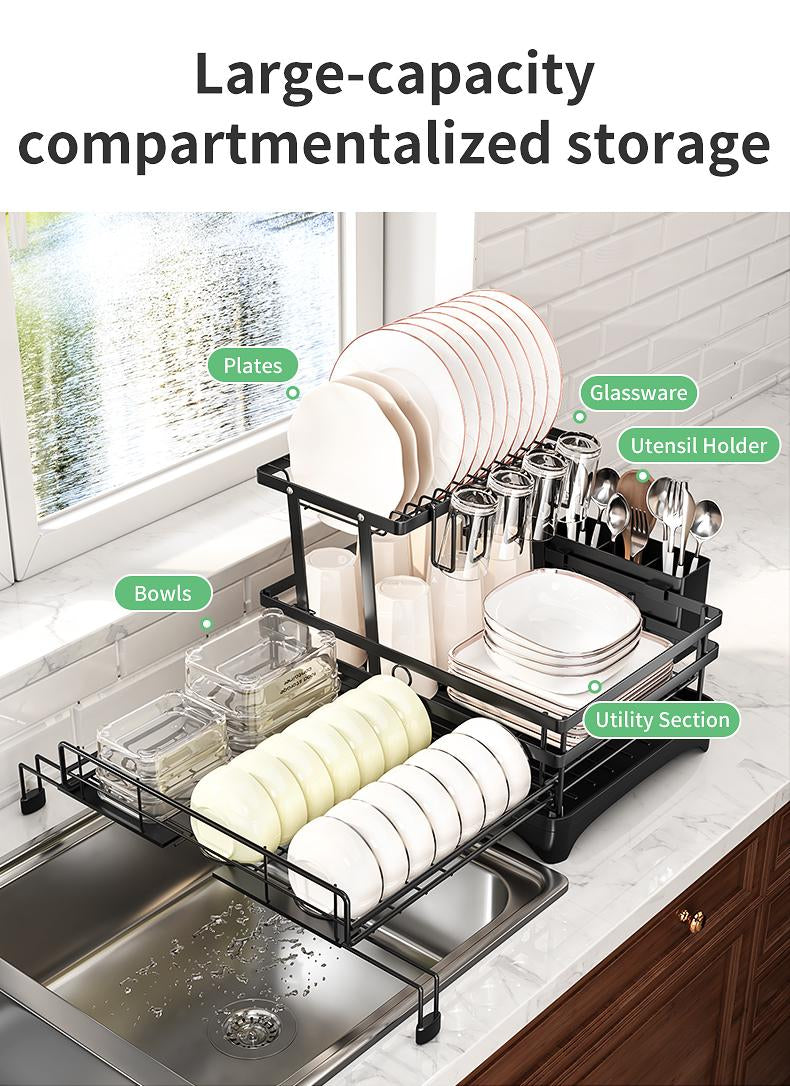 Foldable Dish Drying Rack with Pull‑Out Tray 🍽️🔄