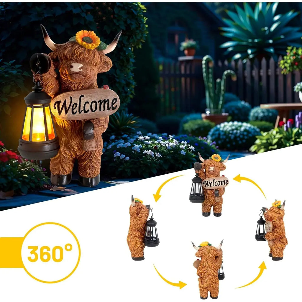Highland Cow Garden Lantern Statue – Solar-Powered Farmhouse Welcome 🐄🏡