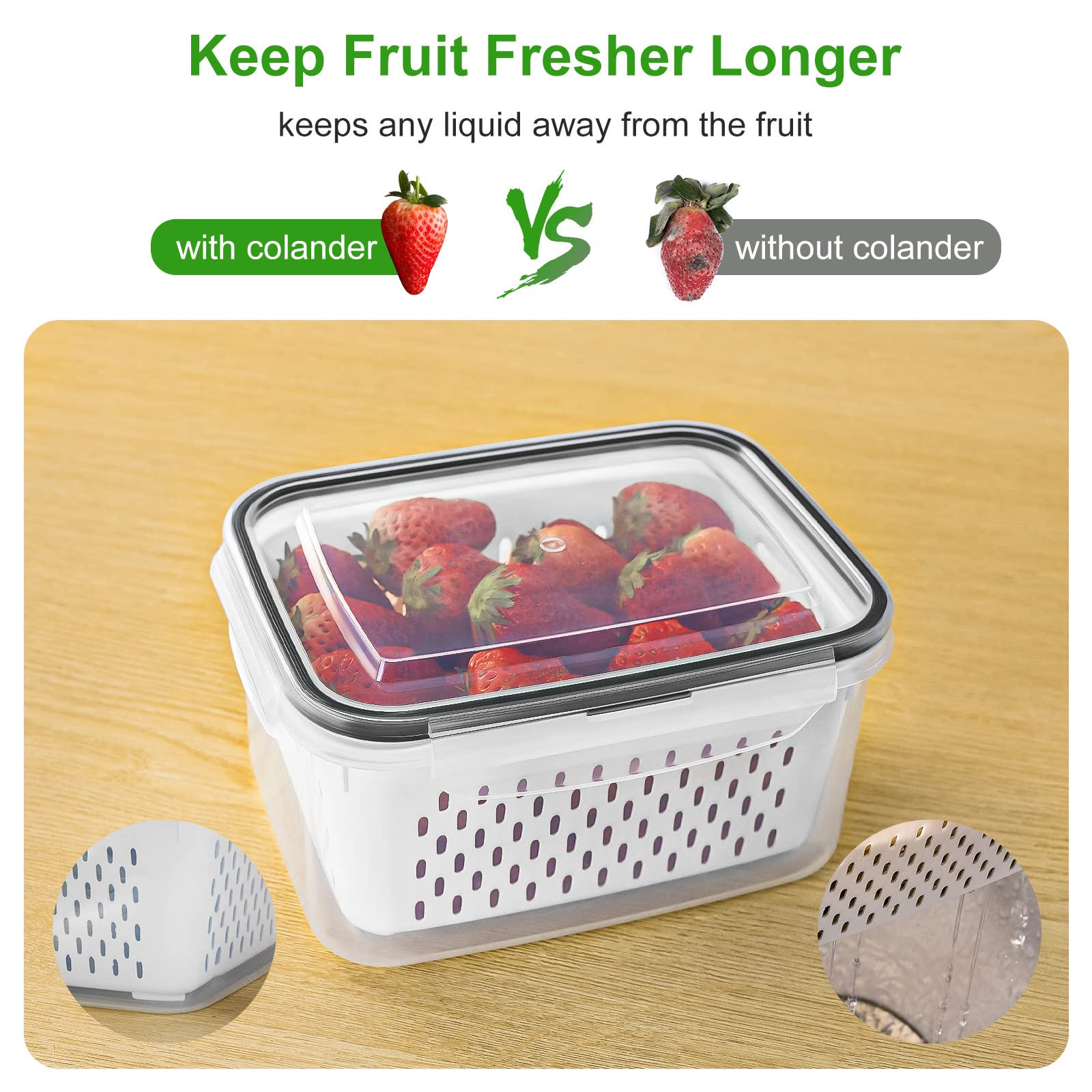 Produce Storage Containers with Colander – Leakproof & Fridge Organizers
