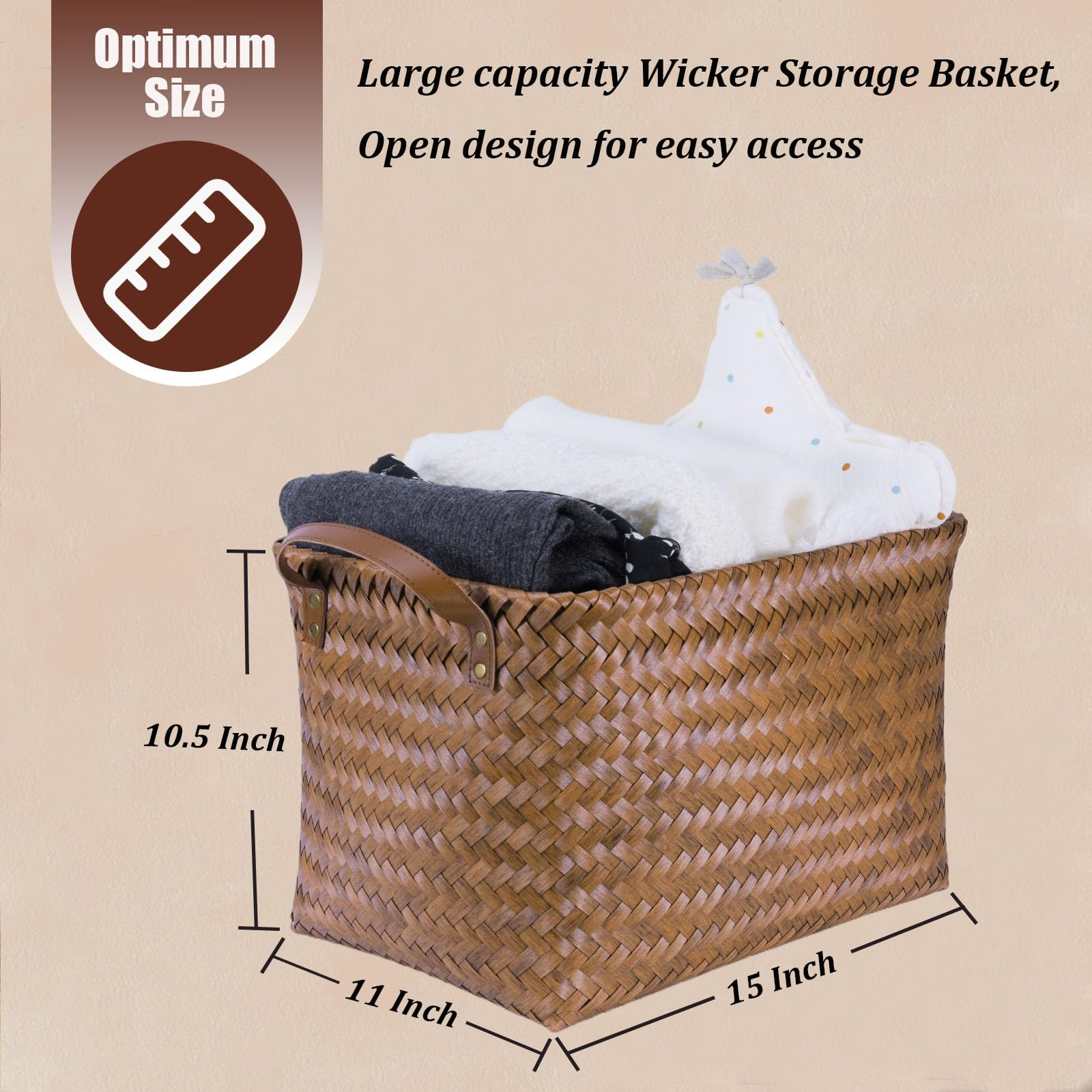 Handwoven Wicker Storage Baskets – Set of 4&8, Vegan Leather Handles 🧺
