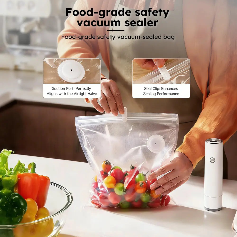 Portable Food Vacuum Sealer with 30 Bags – Keep Food Fresh On the Go