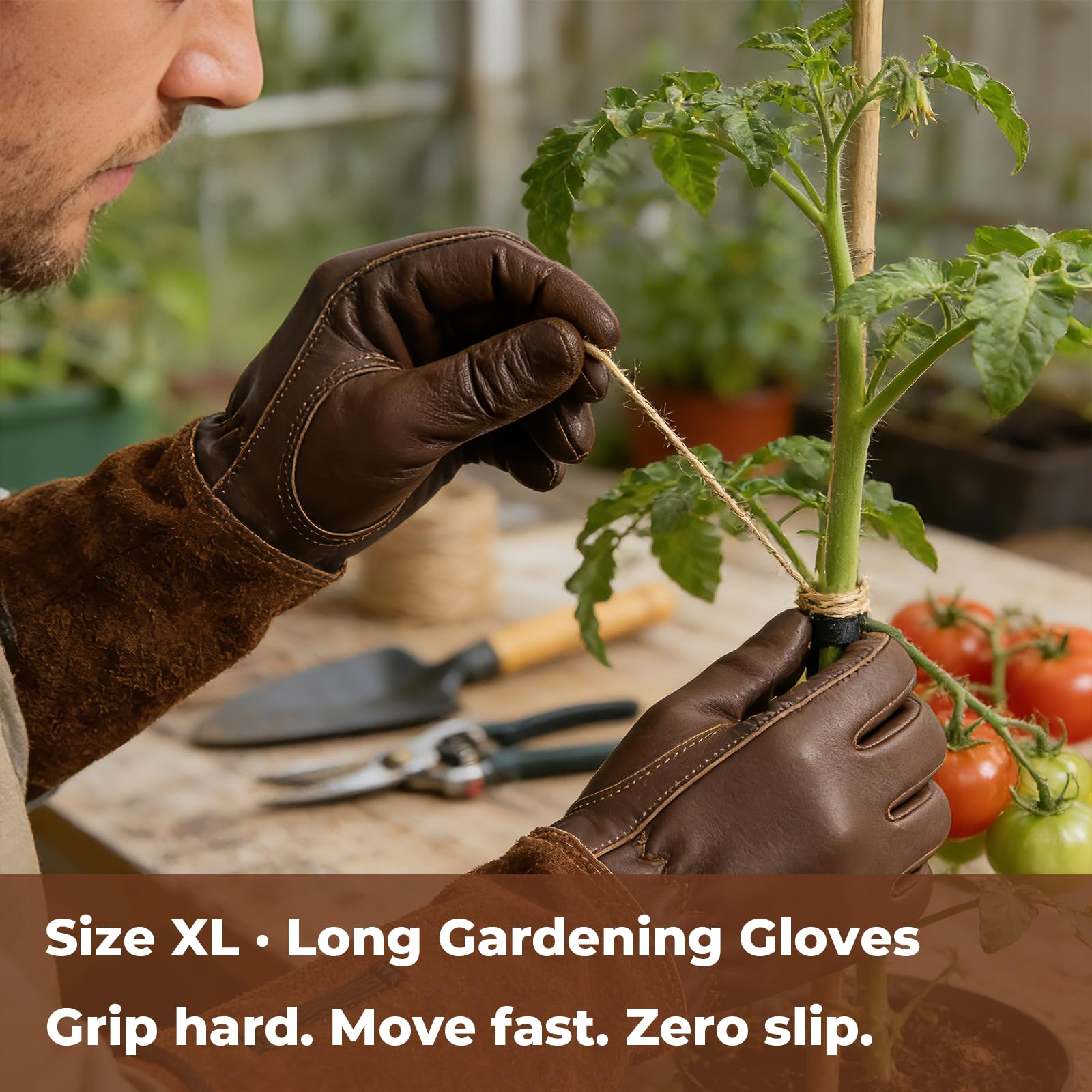 Leather Gardening Gloves – Long Cuff, Adjustable Strap, Sun & Dirt Protection
