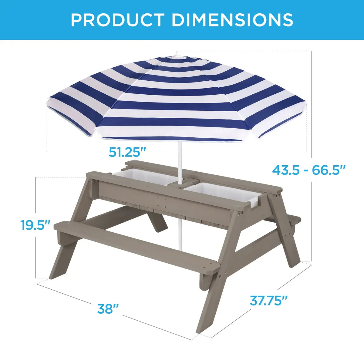 👶Children's Day gift👧Kids 3-in-1 Sand & Water Activity Table with Umbrella – Outdoor Convertible Picnic Table