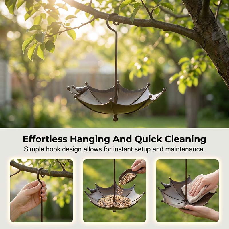 Umbrella Bird Feeder &Bath – Dual-Use Vintage Metal Design 🐦🌂
