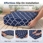Stretch Patio Cushion Covers – Navy Trellis, Splash-Resistant 🛋️🌊