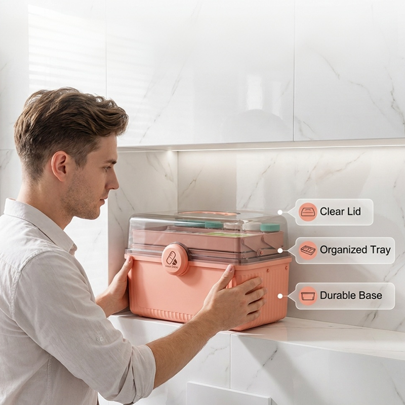Multi-Tier First Aid Organizer – 180° Open, Child-Safe Lock 🏥📦