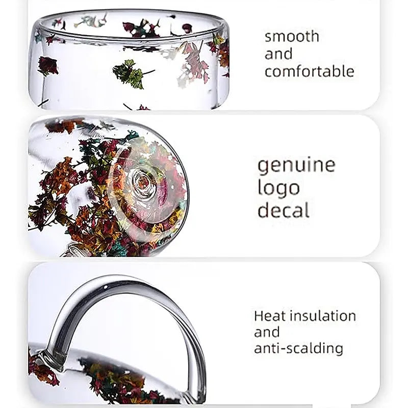 Double Layer Dried Flower Glass Mug – 10oz Tea &Coffee Cup 🌸🍵