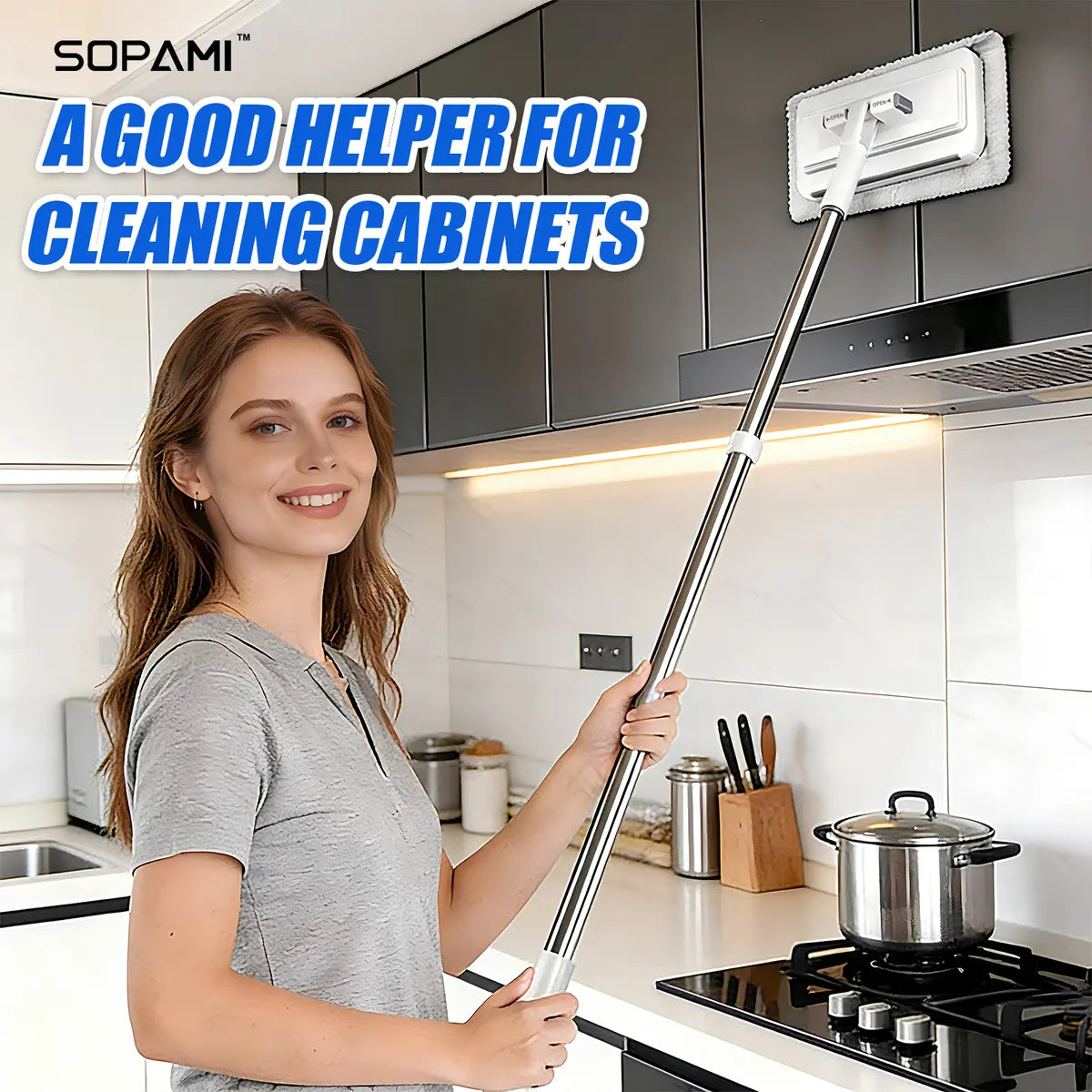 Disposable Mop, Hands-Free Floor Mop with Clamp, Dry Wet Use Dust Mop for Hardwood & Tile